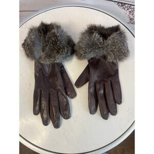 Wilsons Leather VINTAGE women dark brown gloves  genuine rabbit fur cuffs Small